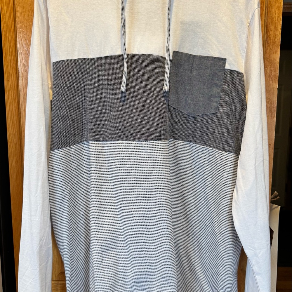 Denim & Flower Men's Long-Sleeve Hooded Colorblock Shirt - White & Gray